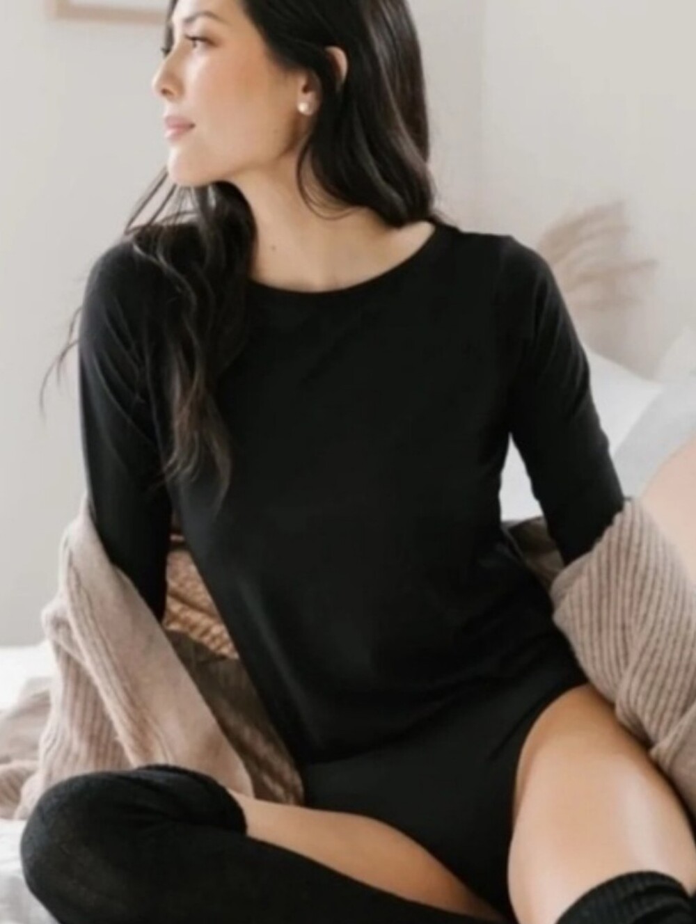 Bodysuit - Smash + Tess Black Long-Sleeve Bamboo Bodysuit